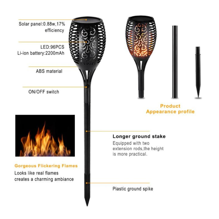 LED Solar Garden Torches Deluxe 96 LED (4 pieces) Noxord