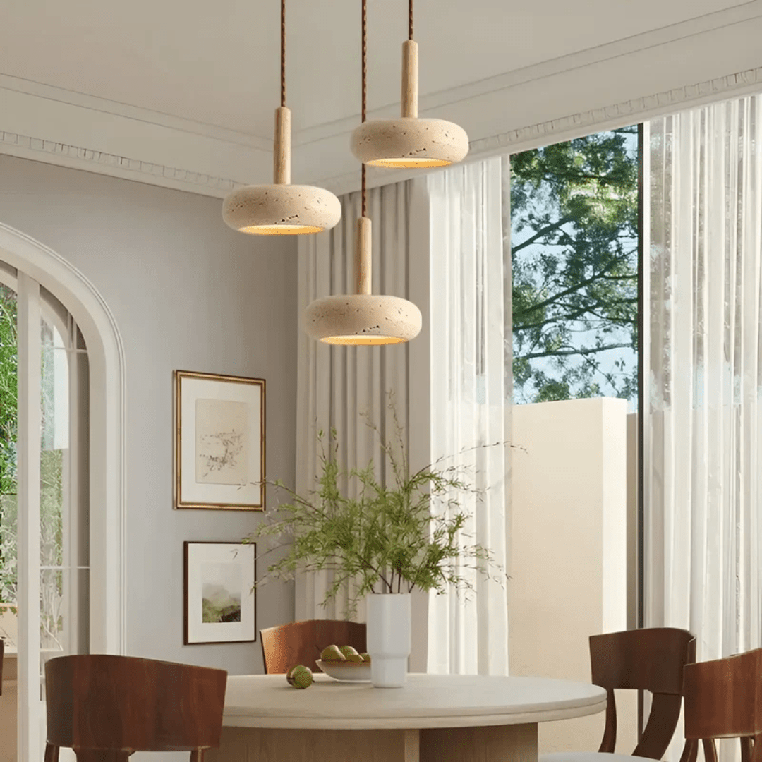 Retro LED Pendant Lamp in Wood & Stone