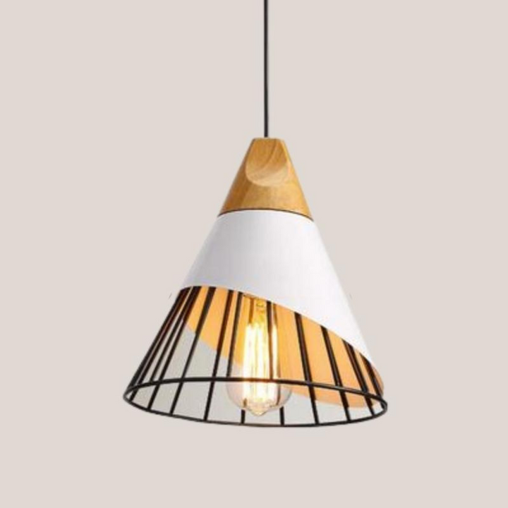 Modern Industrial Pendant Light in Scandinavian Style – Wood & Metal Noxord