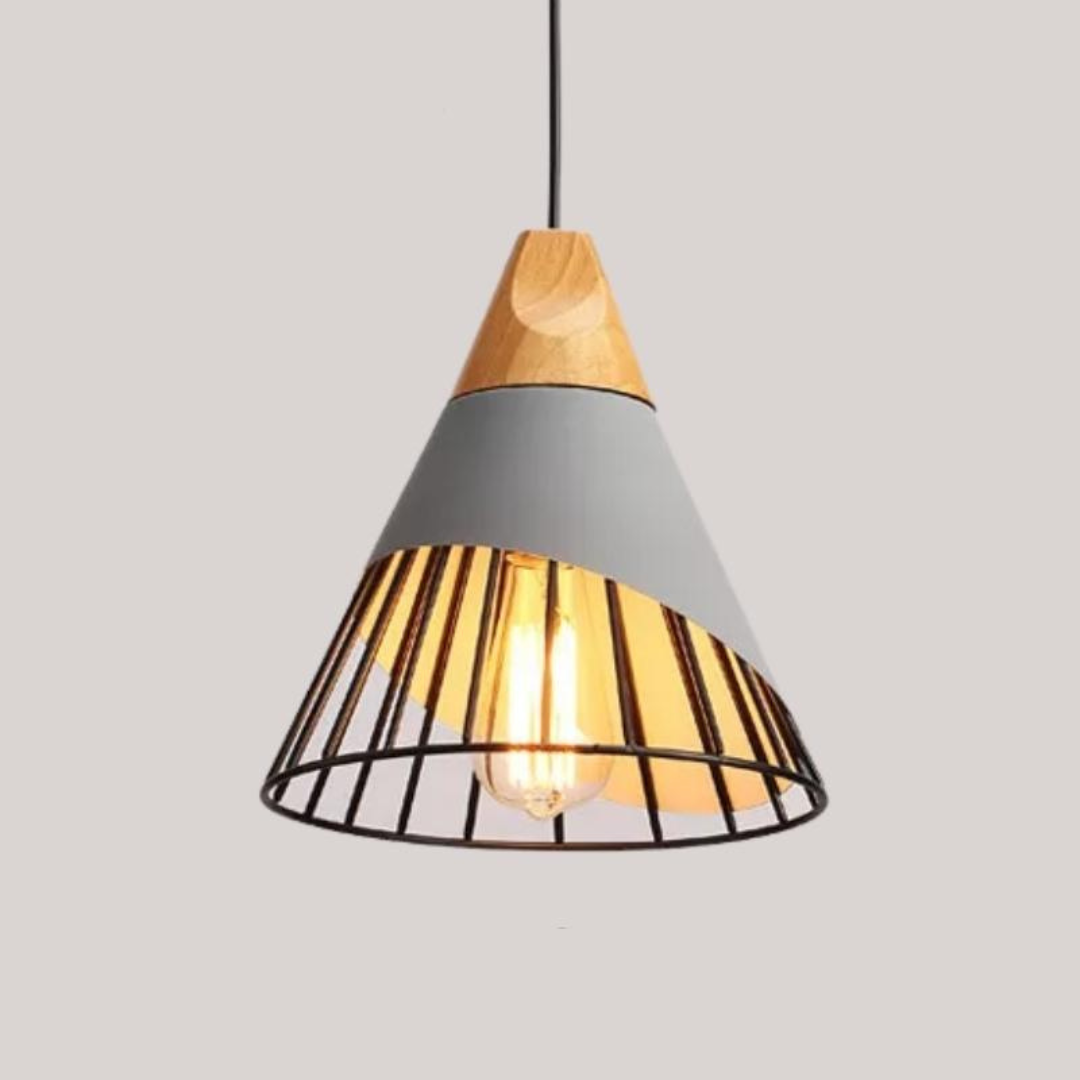 Modern Industrial Pendant Light in Scandinavian Style – Wood & Metal Noxord