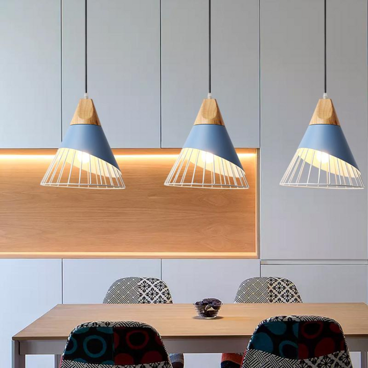 Modern Industrial Pendant Light in Scandinavian Style – Wood & Metal Noxord