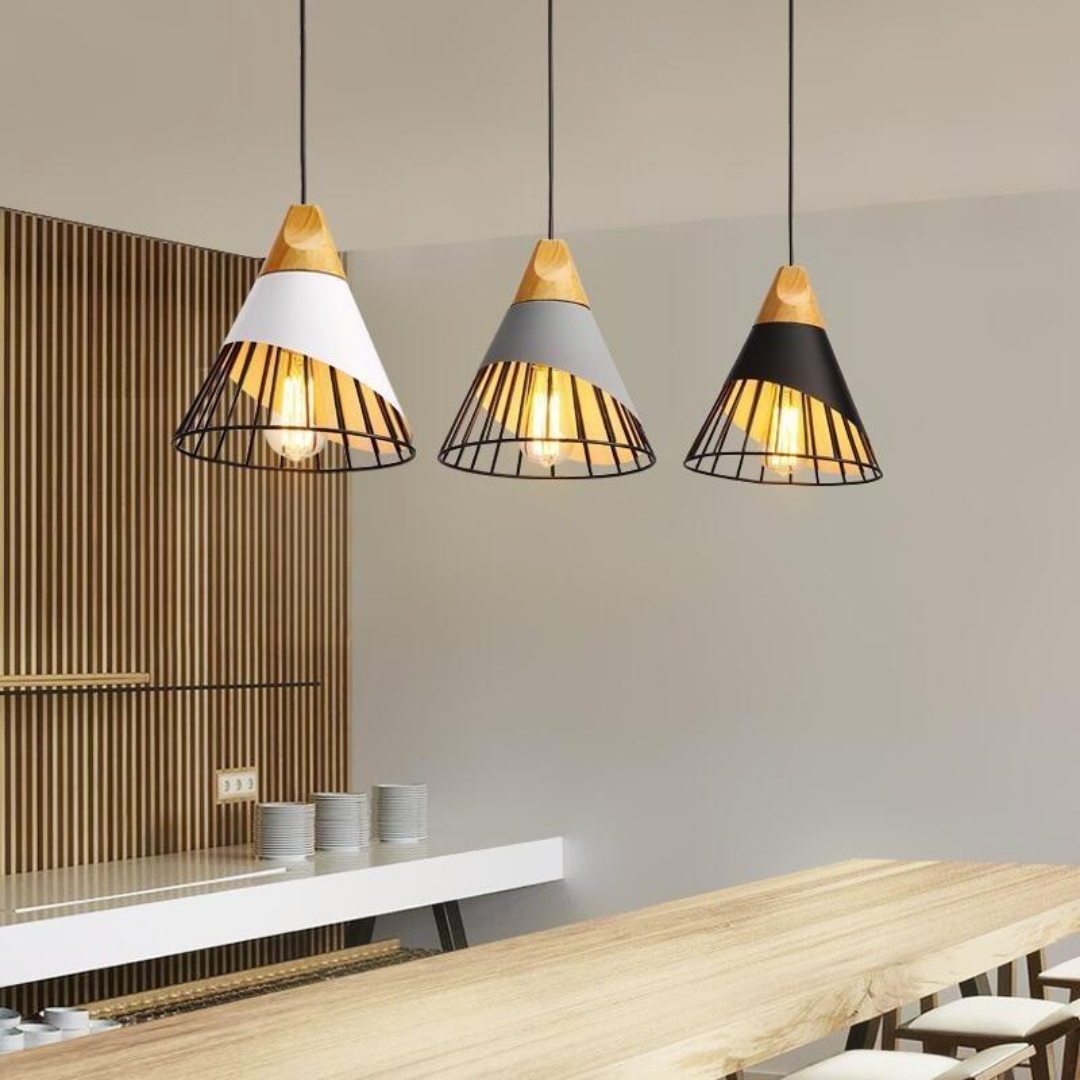 Modern Industrial Pendant Light in Scandinavian Style – Wood & Metal Noxord