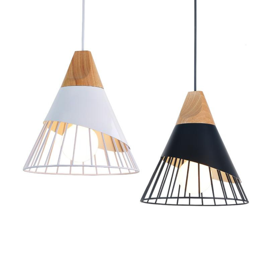 Modern Industrial Pendant Light in Scandinavian Style – Wood & Metal Noxord