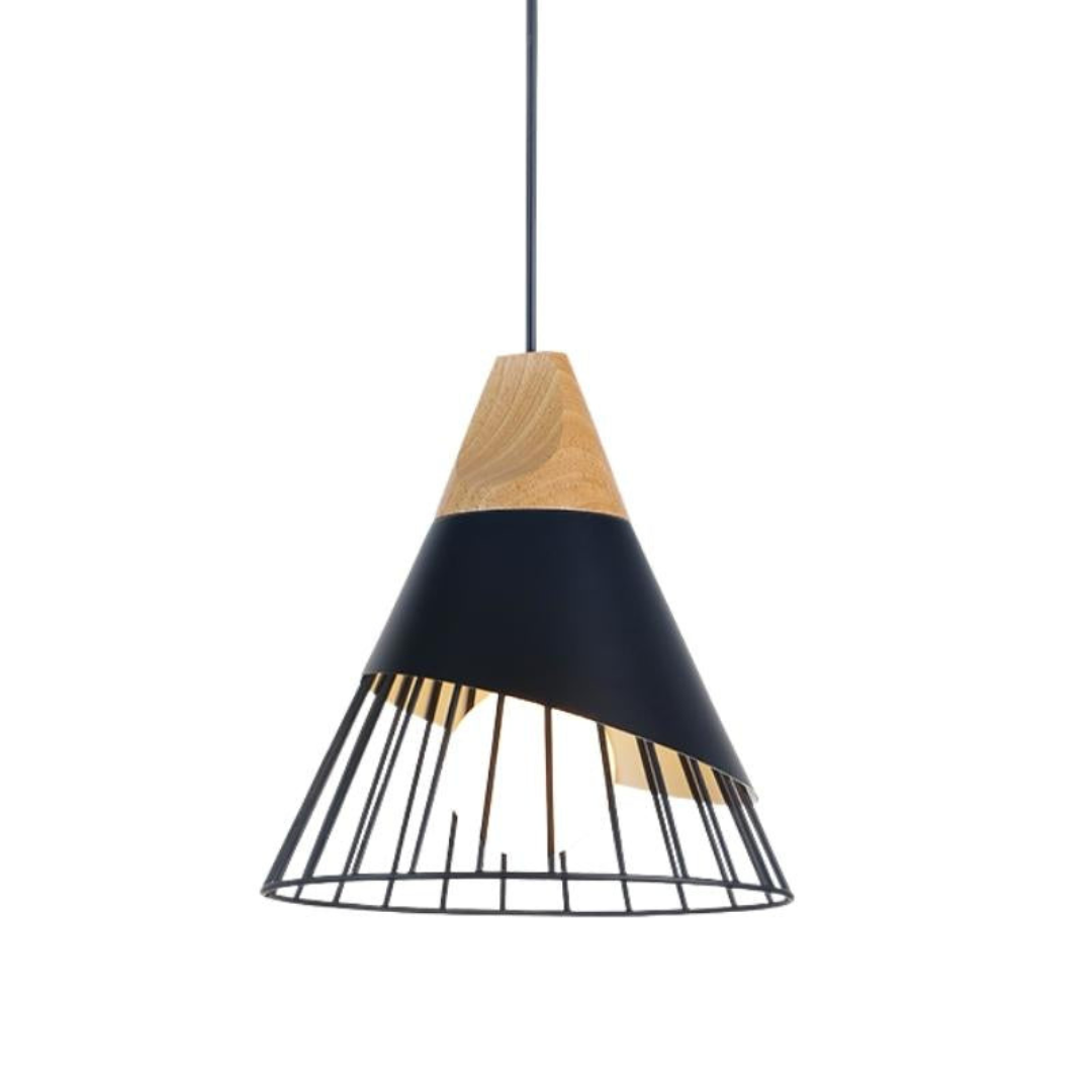Modern Industrial Pendant Light in Scandinavian Style – Wood & Metal Noxord