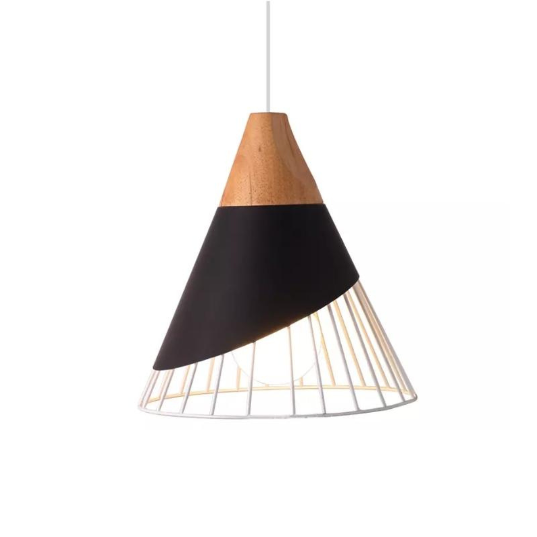 Modern Industrial Pendant Light in Scandinavian Style – Wood & Metal Noxord
