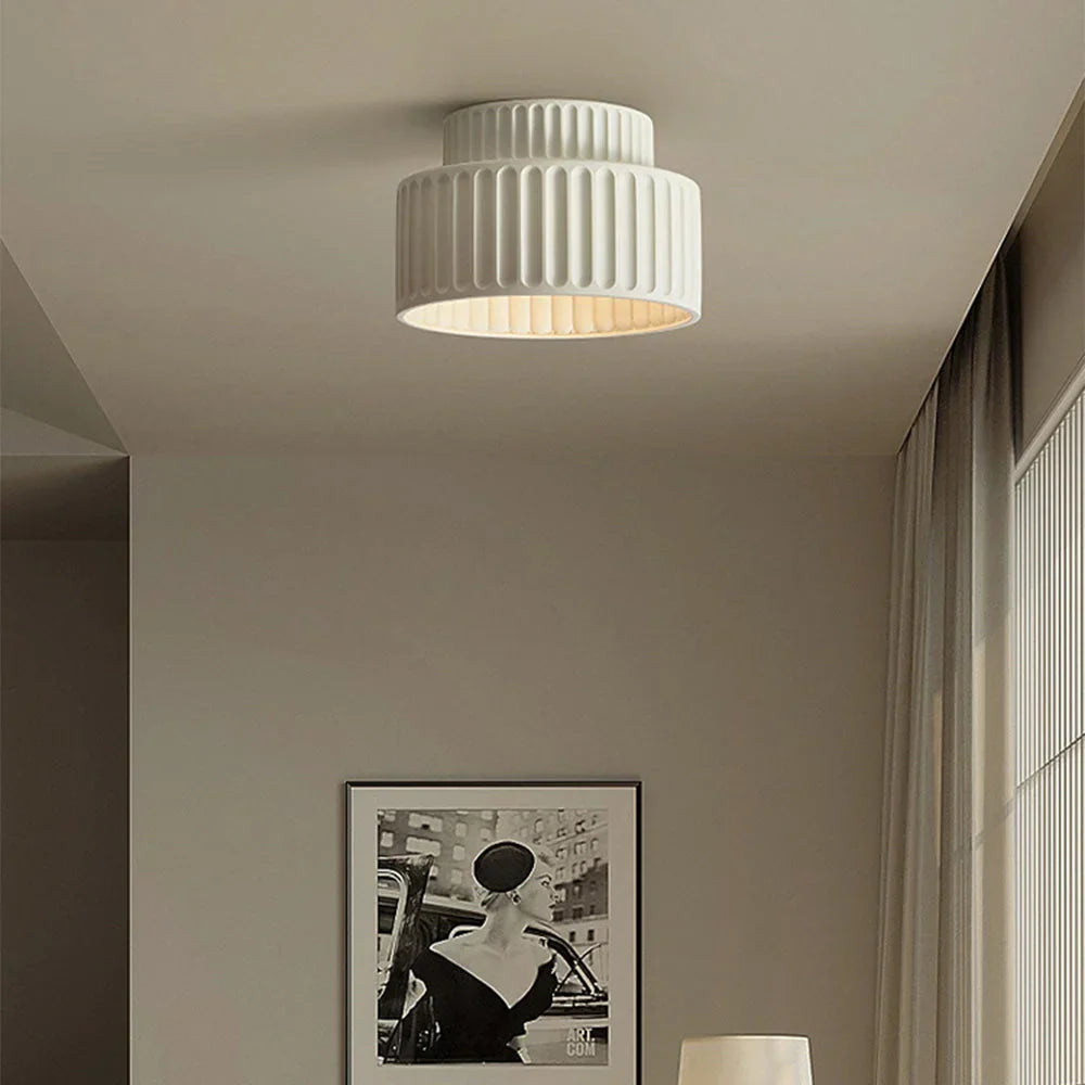 Ceiling Light Resin 9.8 in Vintage Cream Semi Flush Mount Indoor Lighting Bedroom Living Room Hallway Lamp | Kalsten