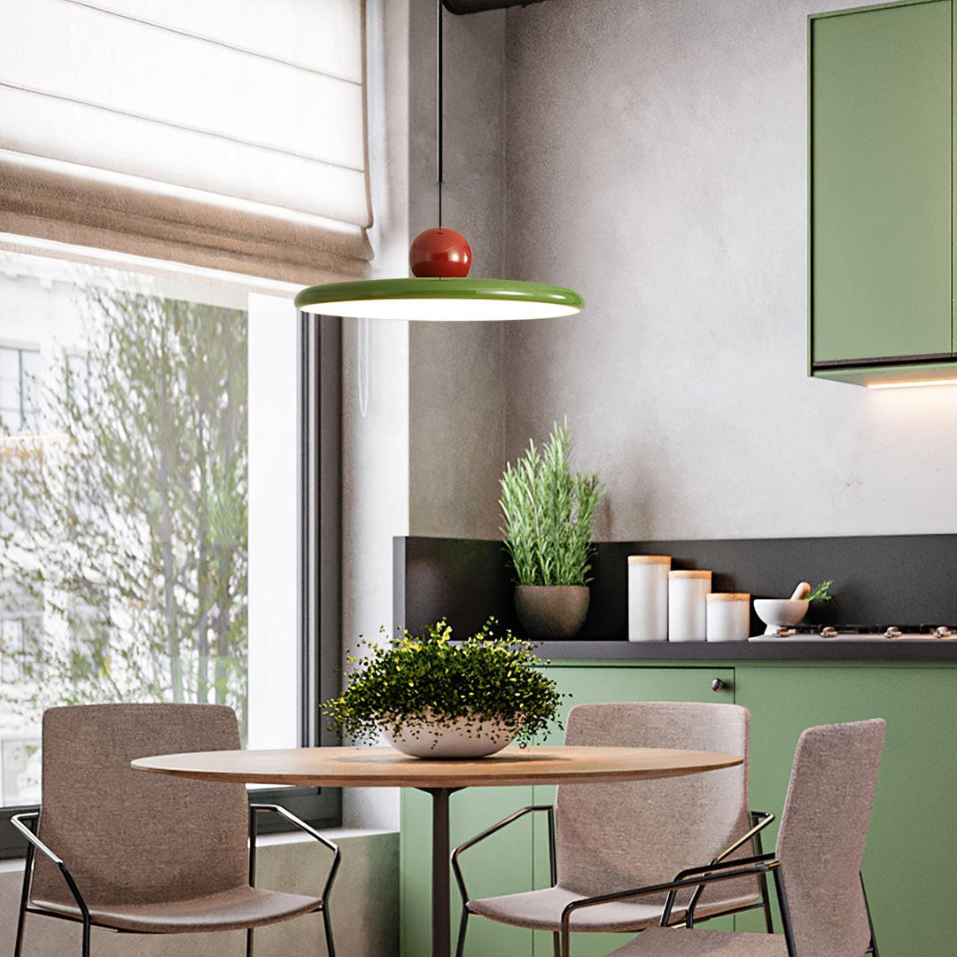 Metal Pendant Ceiling Light 11.8 in Round Disk Warm LED Indoor Dining Room Kitchen Island Hanging Fixture | Kalsten