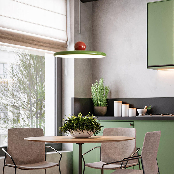 Metal Pendant Ceiling Light 11.8 in Round Disk Warm LED Indoor Dining Room Kitchen Island Hanging Fixture | Kalsten