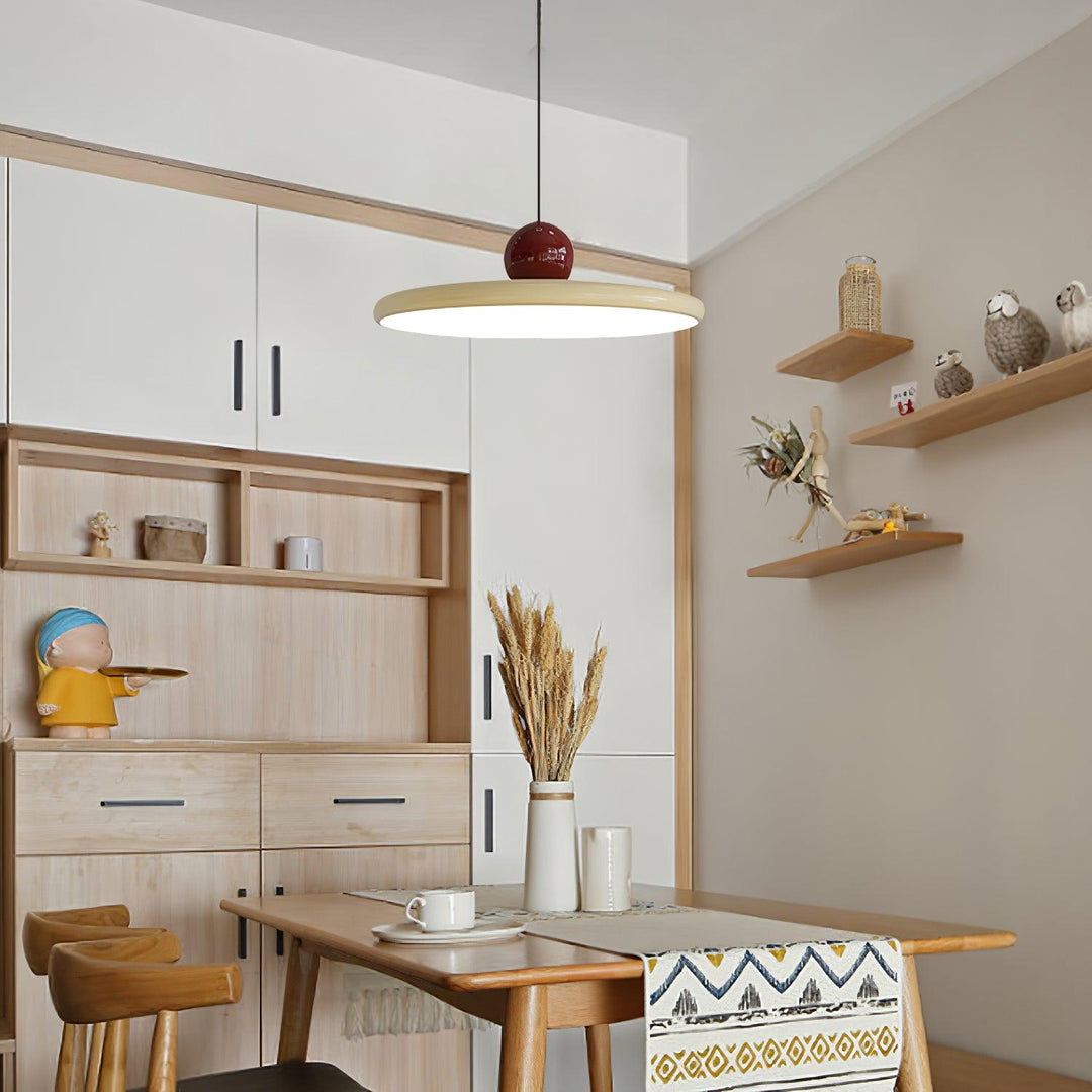 Metal Pendant Ceiling Light 11.8 in Round Disk Warm LED Indoor Dining Room Kitchen Island Hanging Fixture | Kalsten