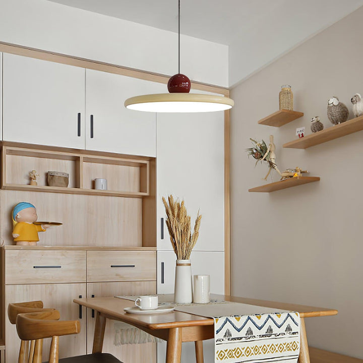 Metal Pendant Ceiling Light 11.8 in Round Disk Warm LED Indoor Dining Room Kitchen Island Hanging Fixture | Kalsten
