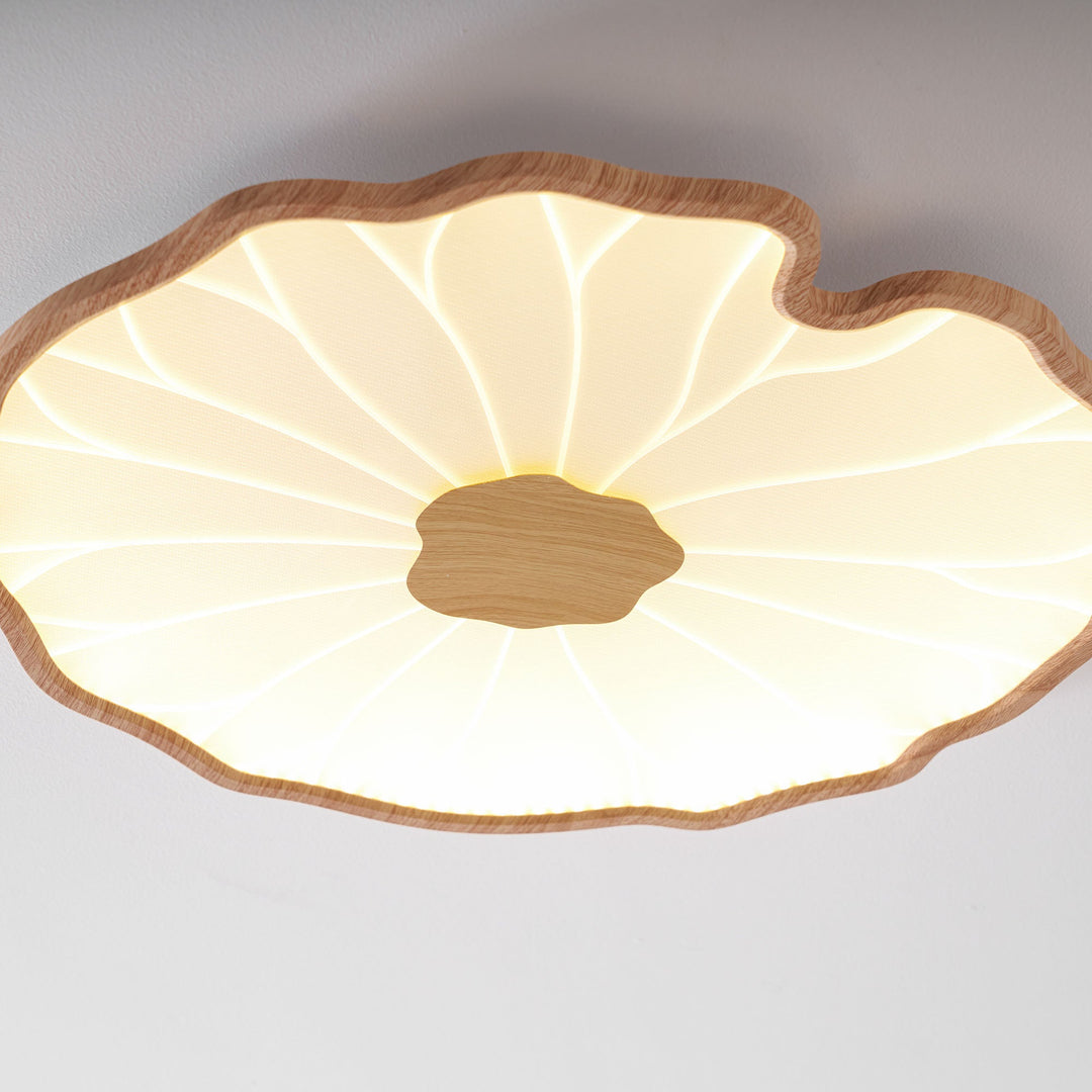 Lotus Leaf Flush Mount Light 11.8 in Acrylic Metal Ceiling Fixture Walnut Natural Wood Indoor Lighting | Kalsten