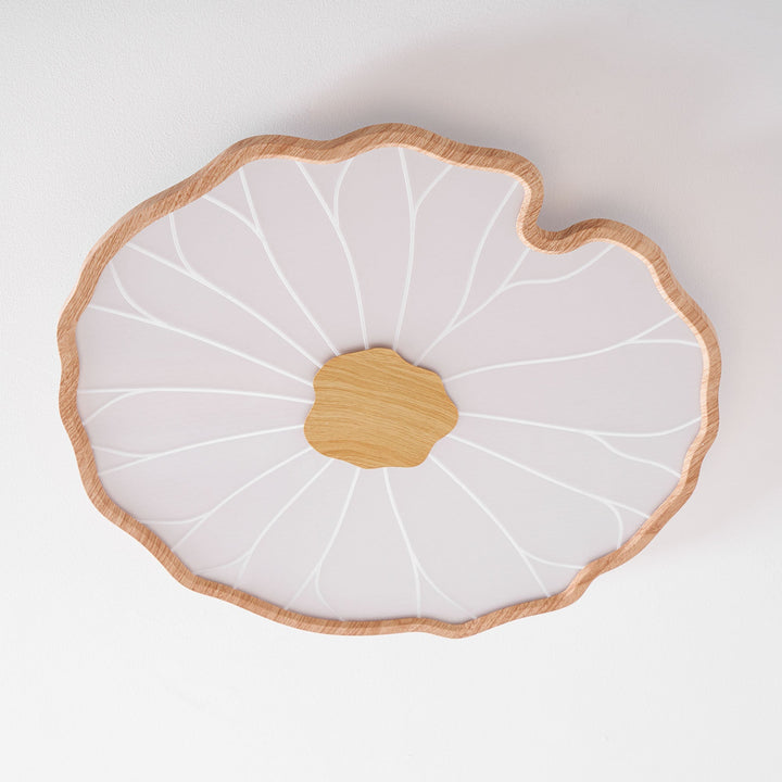 Lotus Leaf Flush Mount Light 11.8 in Acrylic Metal Ceiling Fixture Walnut Natural Wood Indoor Lighting | Kalsten