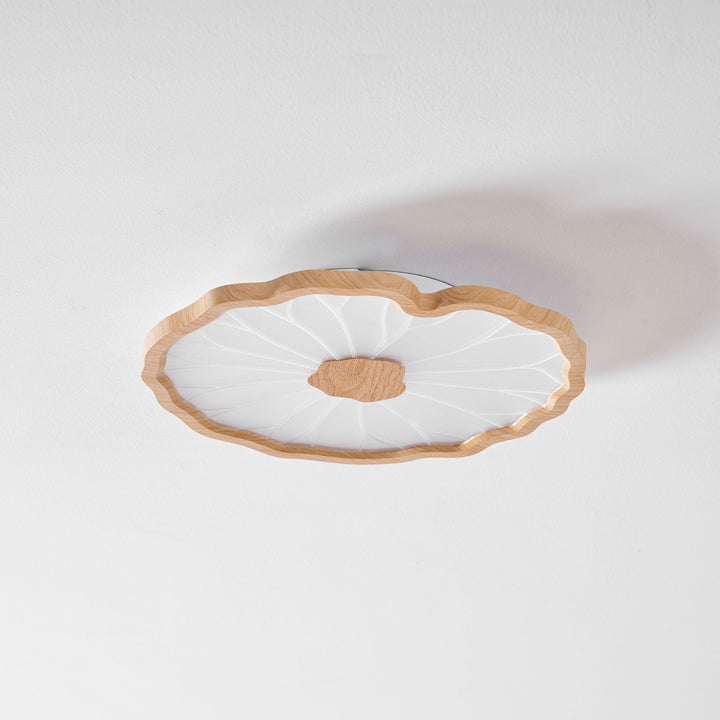 Lotus Leaf Flush Mount Light 11.8 in Acrylic Metal Ceiling Fixture Walnut Natural Wood Indoor Lighting | Kalsten