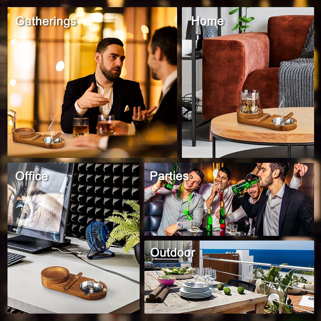 Kalsten | CigarOak Ashtray with Whiskey Holder – Luxury Wooden Tray for Cigar Lovers