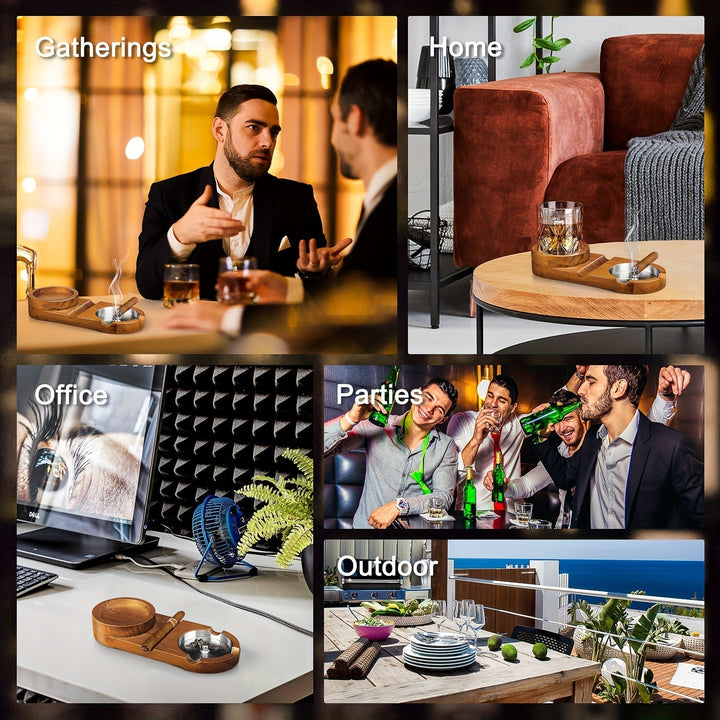 Kalsten | CigarOak Ashtray with Whiskey Holder – Luxury Wooden Tray for Cigar Lovers