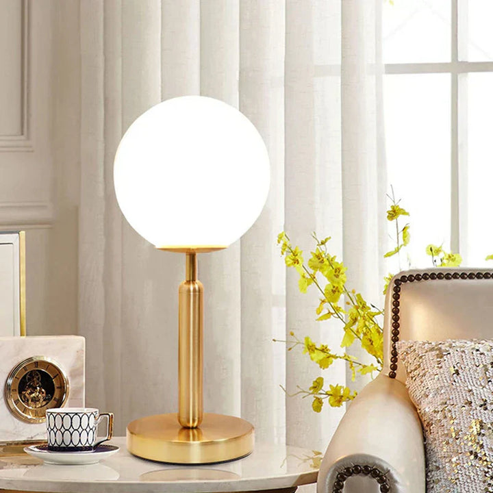 Stylish Brass & Glass LED Table Lamp – GlowSphere Noxord