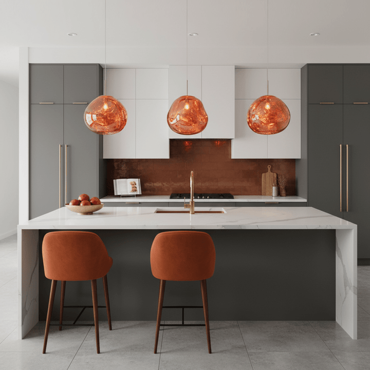 Modern Lava Pendant Lamp 7 in Copper Chrome Gold Ceiling Dining Lighting Mirror Effect Hanging Fixture | Kalsten