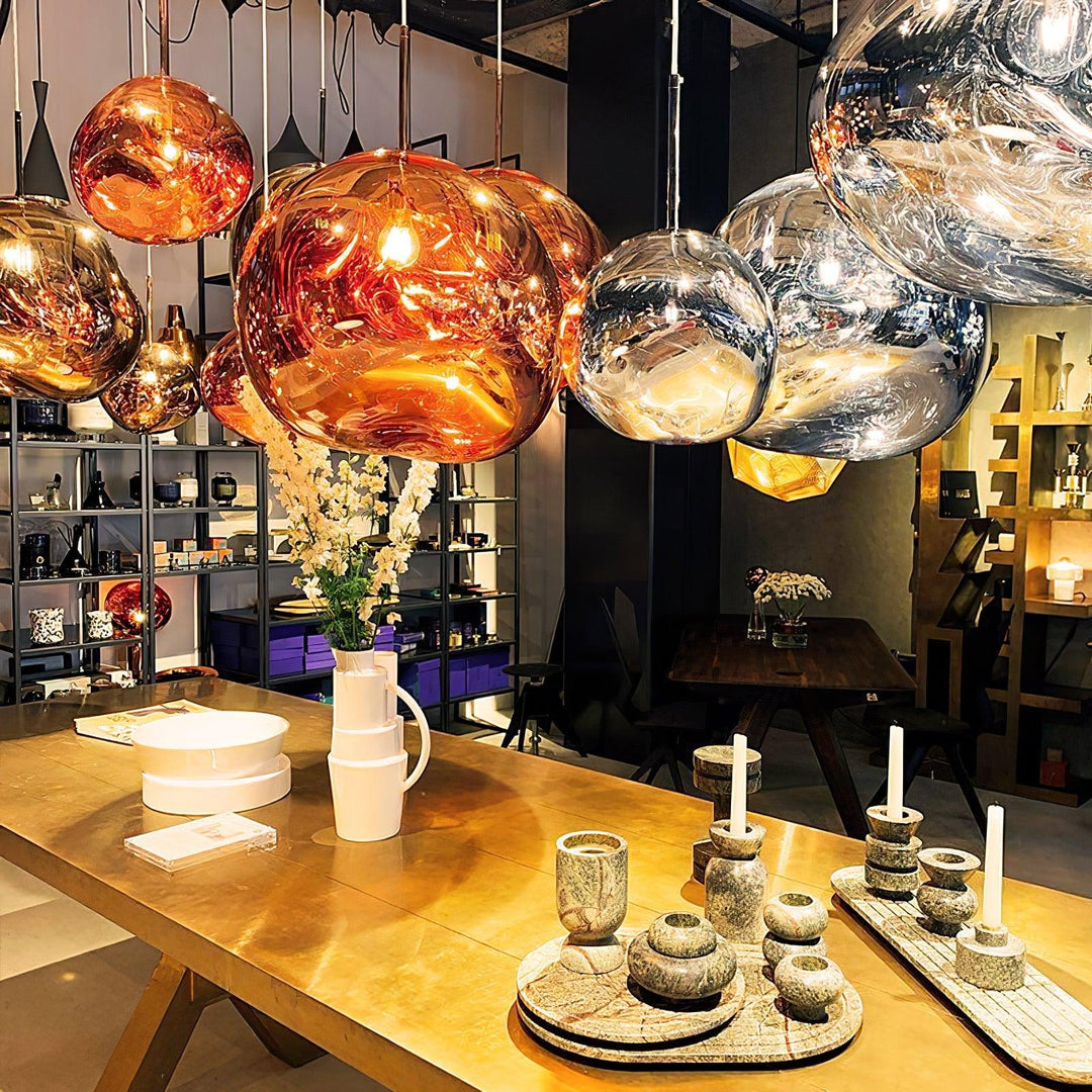 Modern Lava Pendant Lamp 7 in Copper Chrome Gold Ceiling Dining Lighting Mirror Effect Hanging Fixture | Kalsten