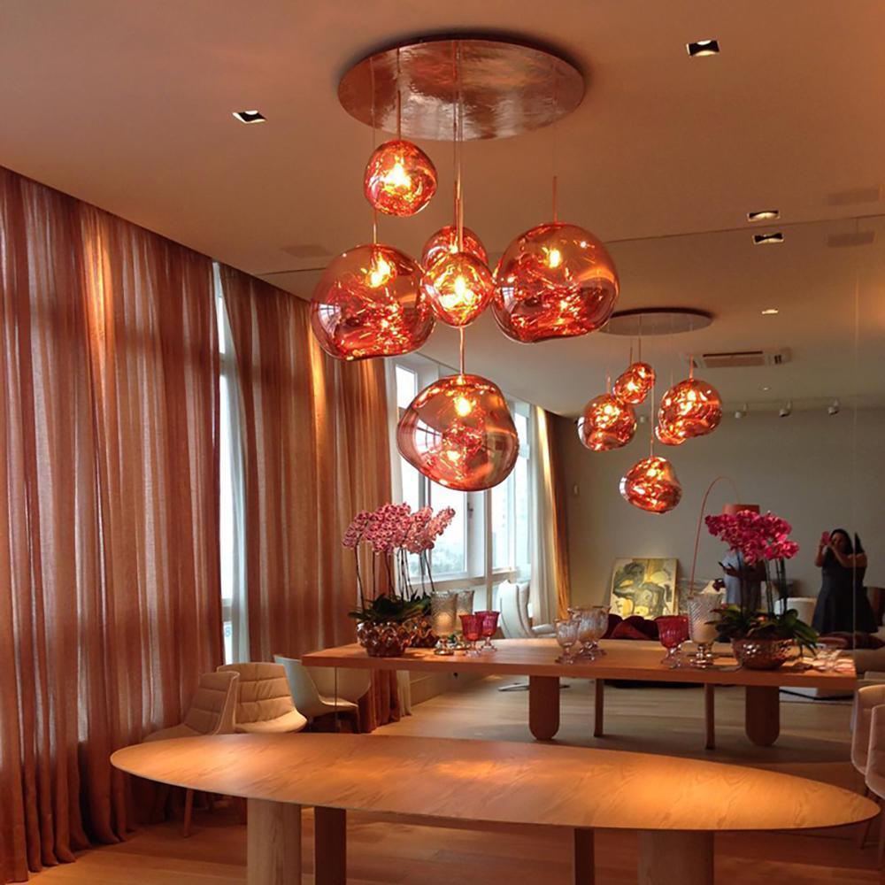 Modern Lava Pendant Lamp 7 in Copper Chrome Gold Ceiling Dining Lighting Mirror Effect Hanging Fixture | Kalsten