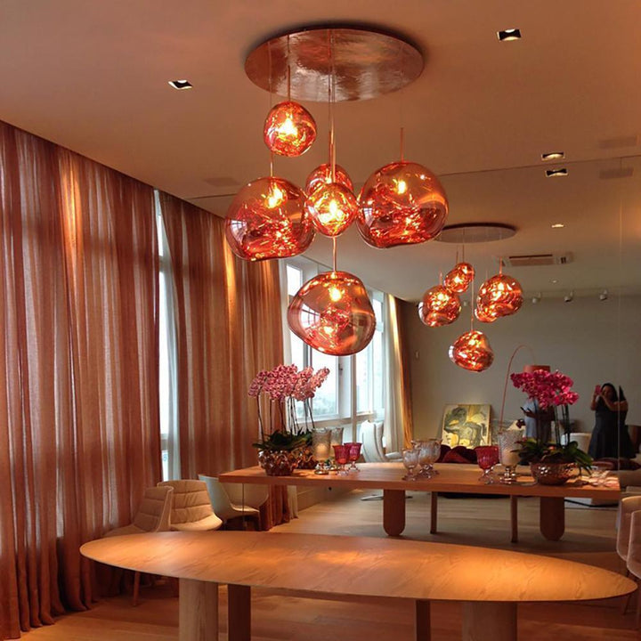 Modern Lava Pendant Lamp 7 in Copper Chrome Gold Ceiling Dining Lighting Mirror Effect Hanging Fixture | Kalsten