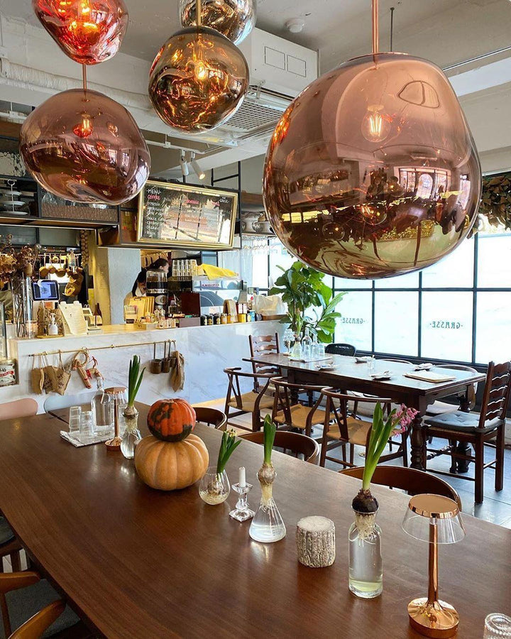 Modern Lava Pendant Lamp 7 in Copper Chrome Gold Ceiling Dining Lighting Mirror Effect Hanging Fixture | Kalsten