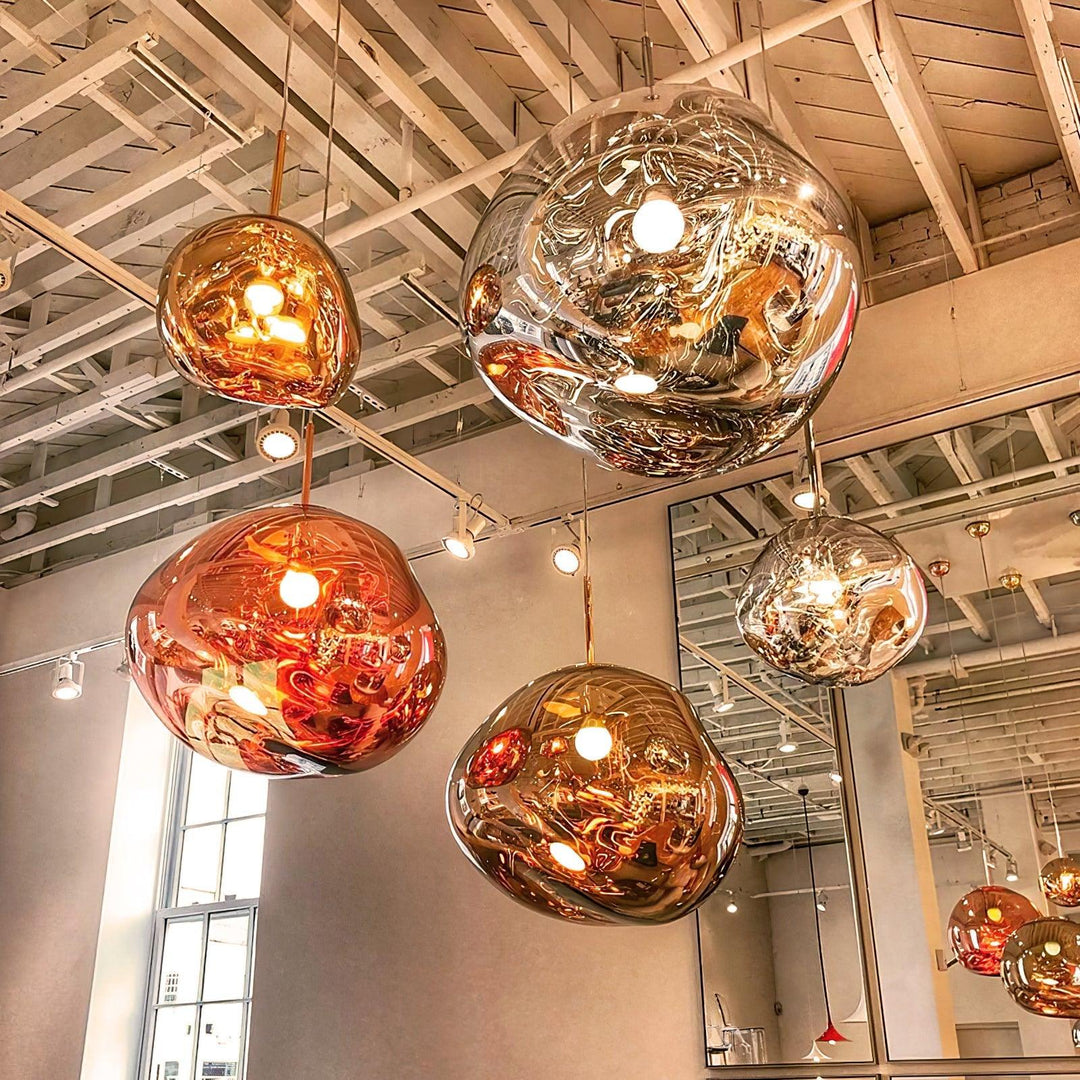Modern Lava Pendant Lamp 7 in Copper Chrome Gold Ceiling Dining Lighting Mirror Effect Hanging Fixture | Kalsten