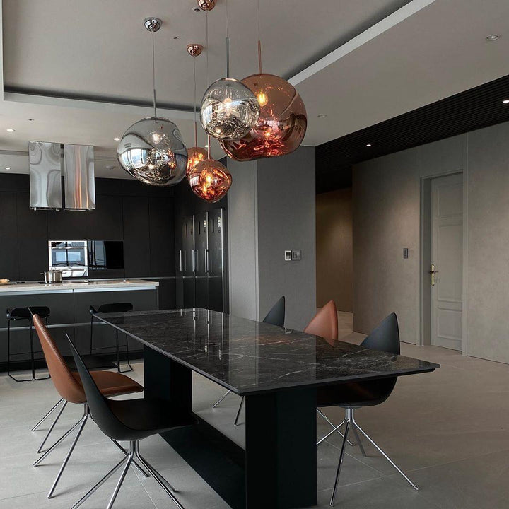 Modern Lava Pendant Lamp 7 in Copper Chrome Gold Ceiling Dining Lighting Mirror Effect Hanging Fixture | Kalsten