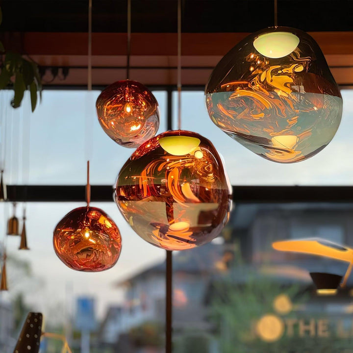 Modern Lava Pendant Lamp 7 in Copper Chrome Gold Ceiling Dining Lighting Mirror Effect Hanging Fixture | Kalsten