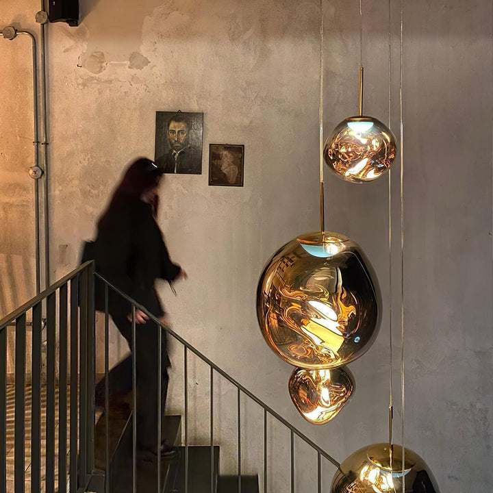 Modern Lava Pendant Lamp 7 in Copper Chrome Gold Ceiling Dining Lighting Mirror Effect Hanging Fixture | Kalsten