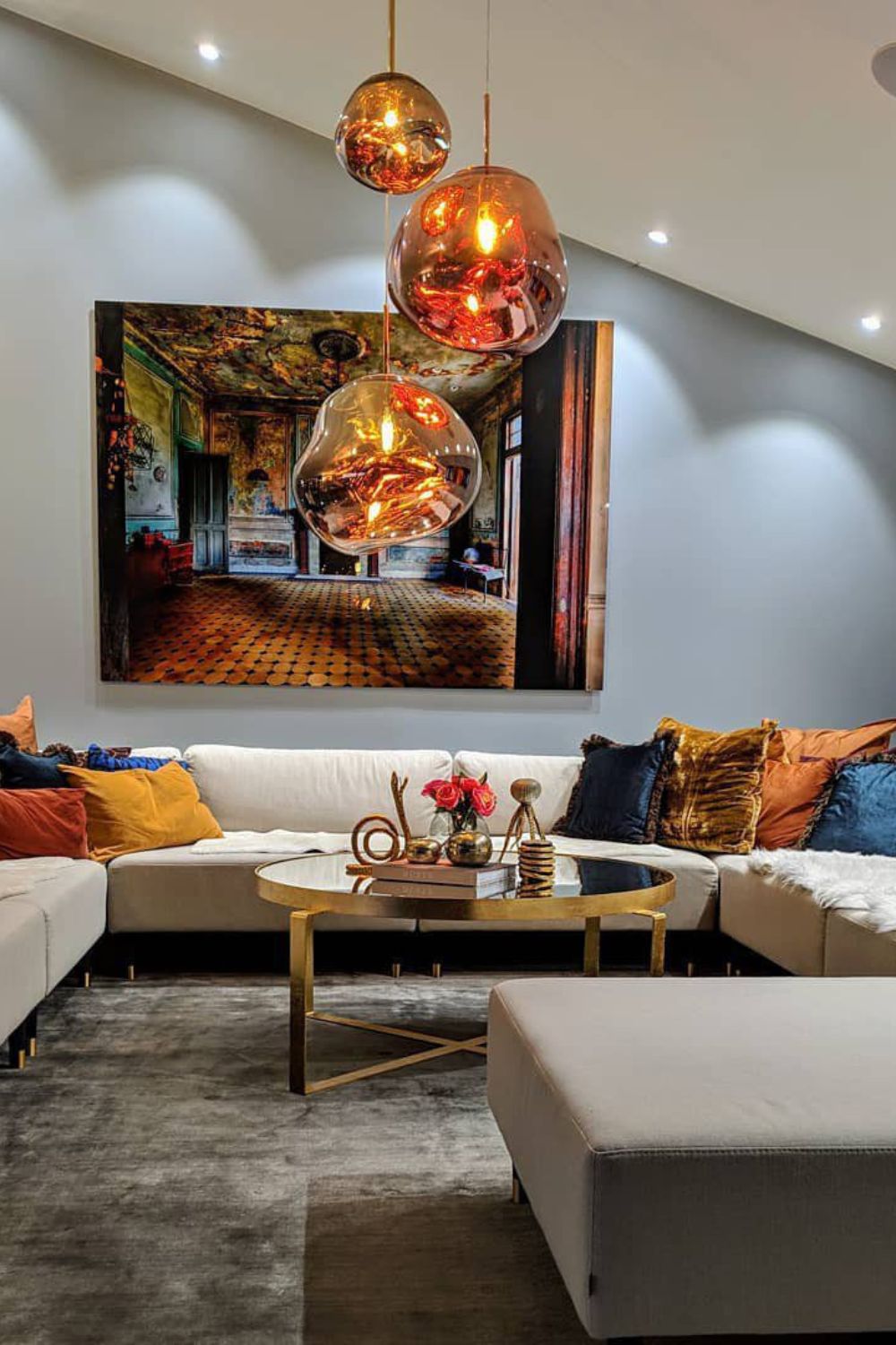 Modern Lava Pendant Lamp 7 in Copper Chrome Gold Ceiling Dining Lighting Mirror Effect Hanging Fixture | Kalsten