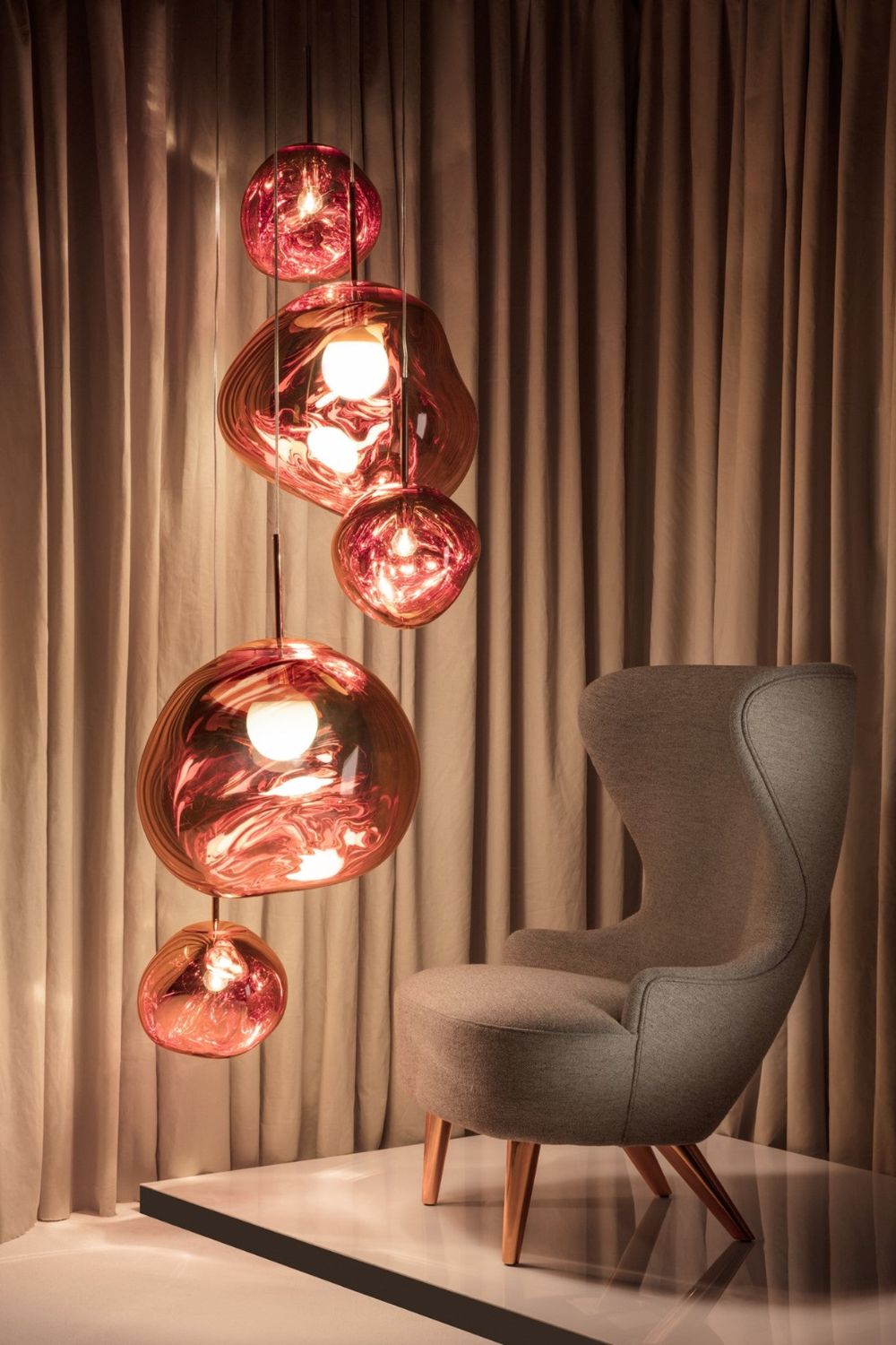 Modern Lava Pendant Lamp 7 in Copper Chrome Gold Ceiling Dining Lighting Mirror Effect Hanging Fixture | Kalsten