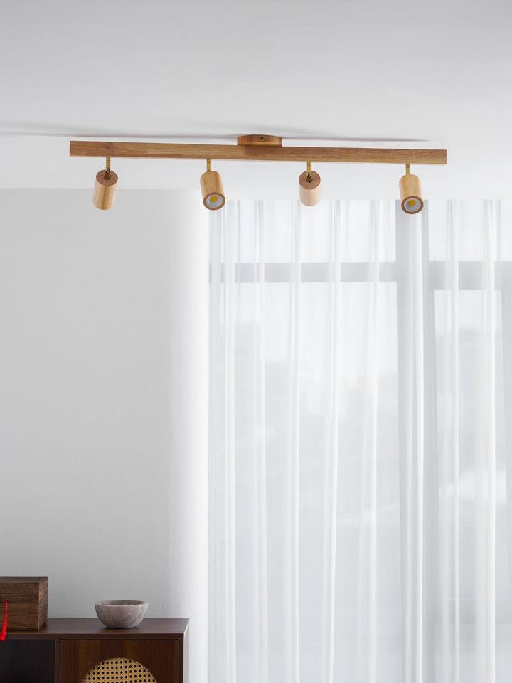 Wood Pendant Track Light 4 Heads 39.4 in Indoor Ceiling Wall Rustic Modern Lamp | Kalsten