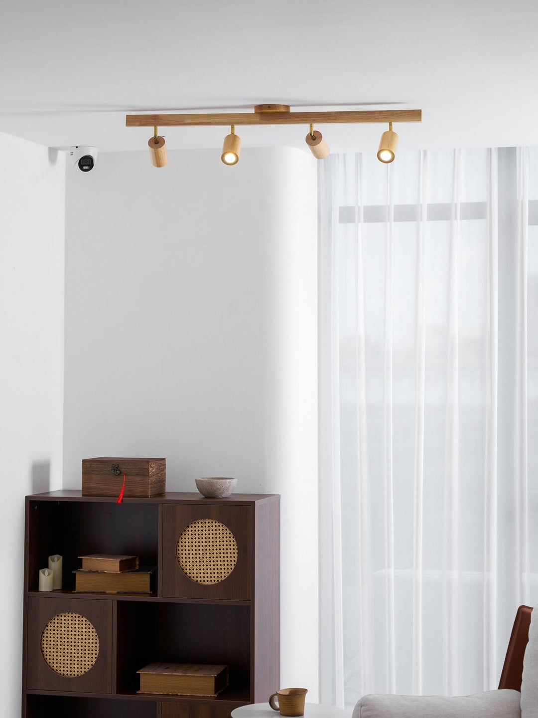 Wood Pendant Track Light 4 Heads 39.4 in Indoor Ceiling Wall Rustic Modern Lamp | Kalsten