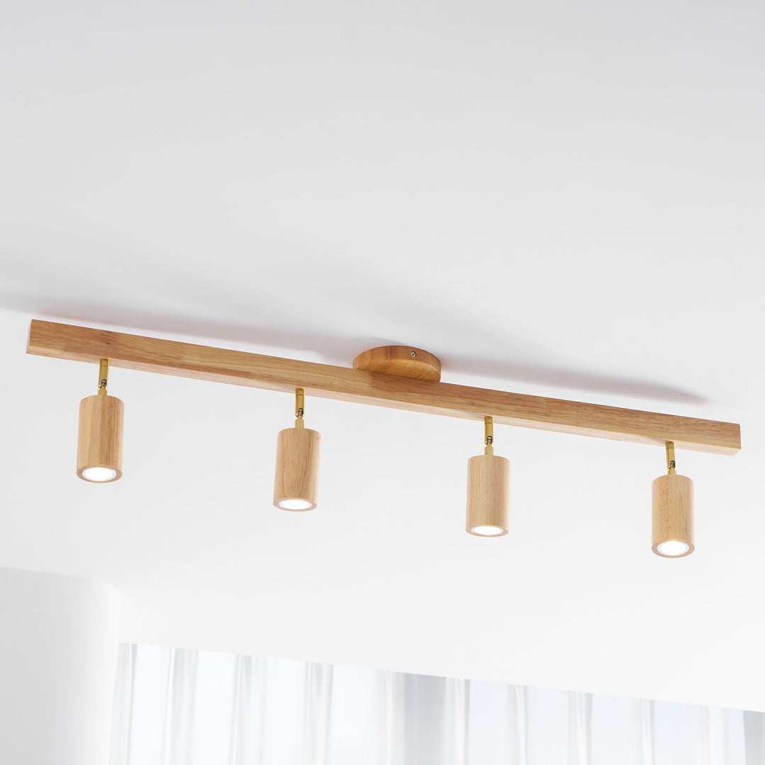 Wood Pendant Track Light 4 Heads 39.4 in Indoor Ceiling Wall Rustic Modern Lamp | Kalsten