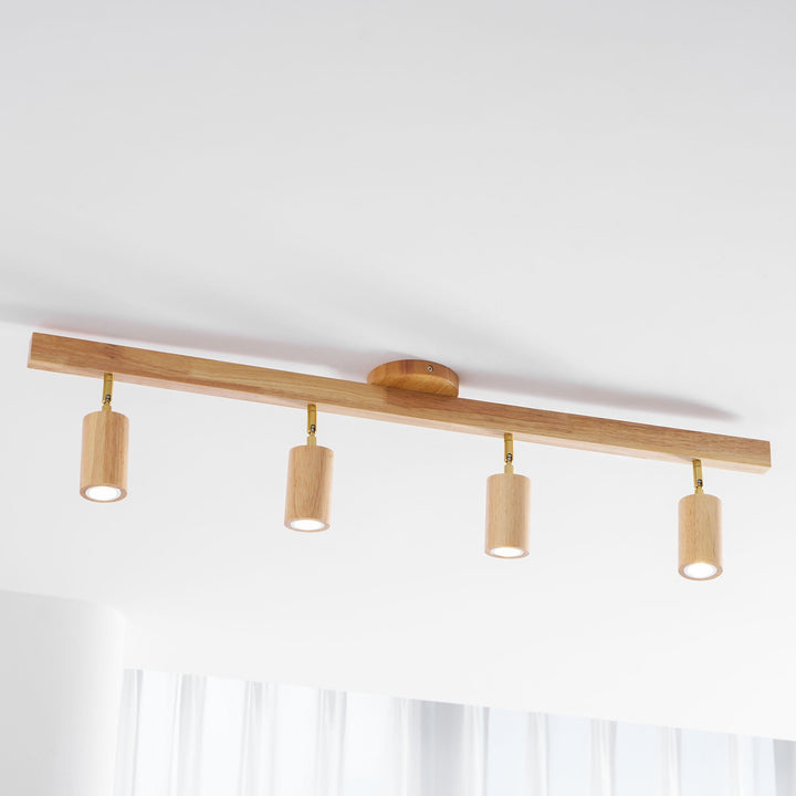 Wood Pendant Track Light 4 Heads 39.4 in Indoor Ceiling Wall Rustic Modern Lamp | Kalsten