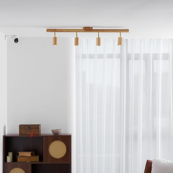 Wood Pendant Track Light 4 Heads 39.4 in Indoor Ceiling Wall Rustic Modern Lamp | Kalsten