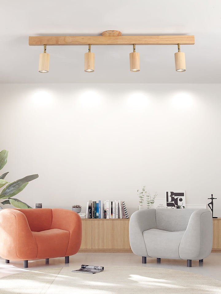 Wood Pendant Track Light 4 Heads 39.4 in Indoor Ceiling Wall Rustic Modern Lamp | Kalsten