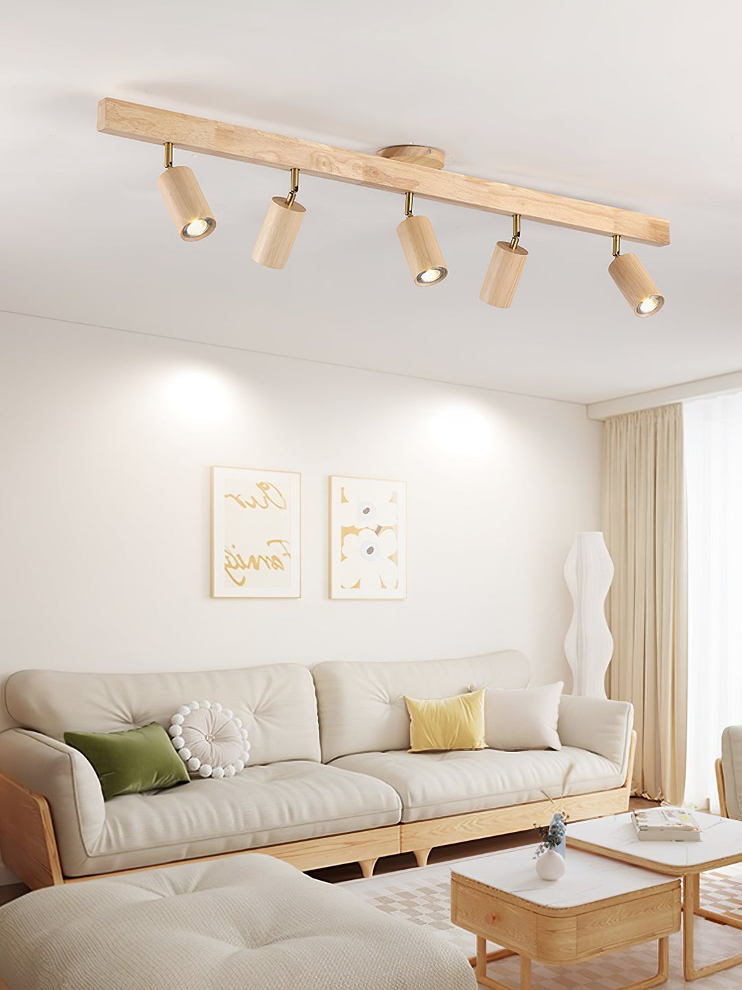 Wood Pendant Track Light 4 Heads 39.4 in Indoor Ceiling Wall Rustic Modern Lamp | Kalsten