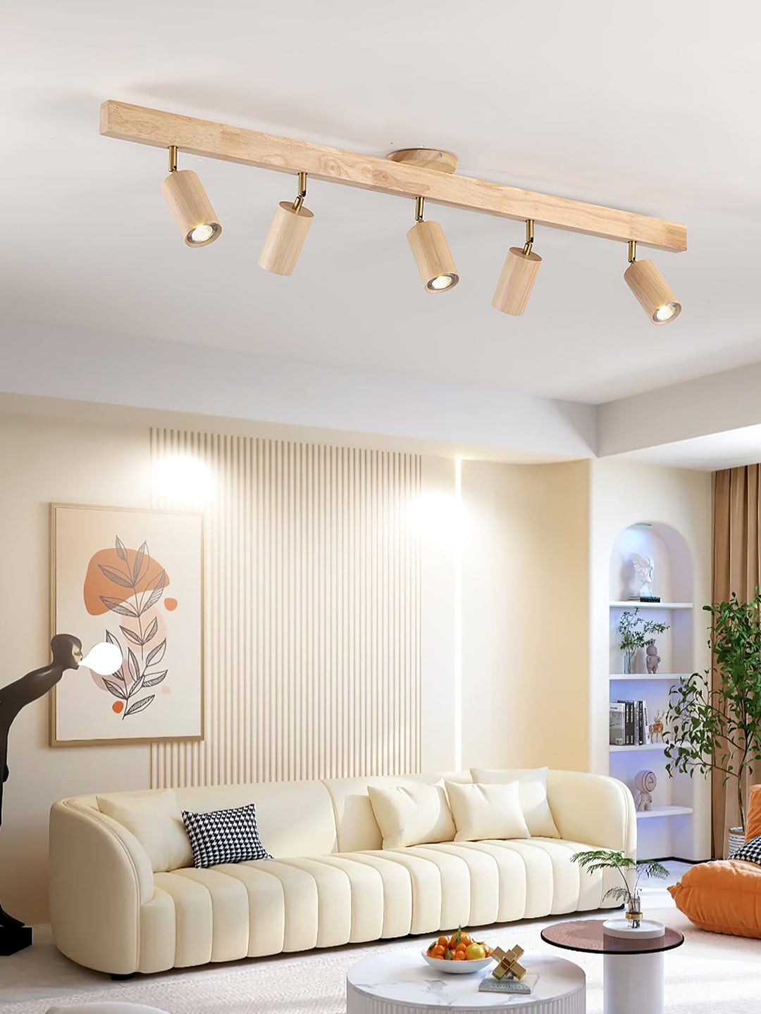Wood Pendant Track Light 4 Heads 39.4 in Indoor Ceiling Wall Rustic Modern Lamp | Kalsten