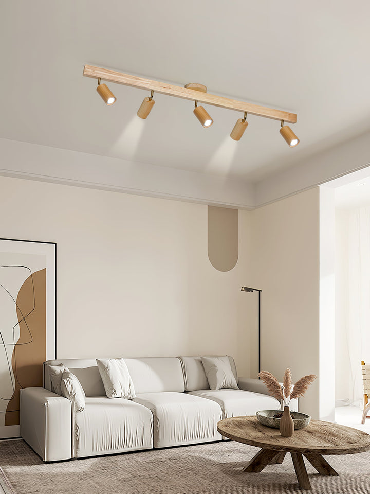 Wood Pendant Track Light 4 Heads 39.4 in Indoor Ceiling Wall Rustic Modern Lamp | Kalsten