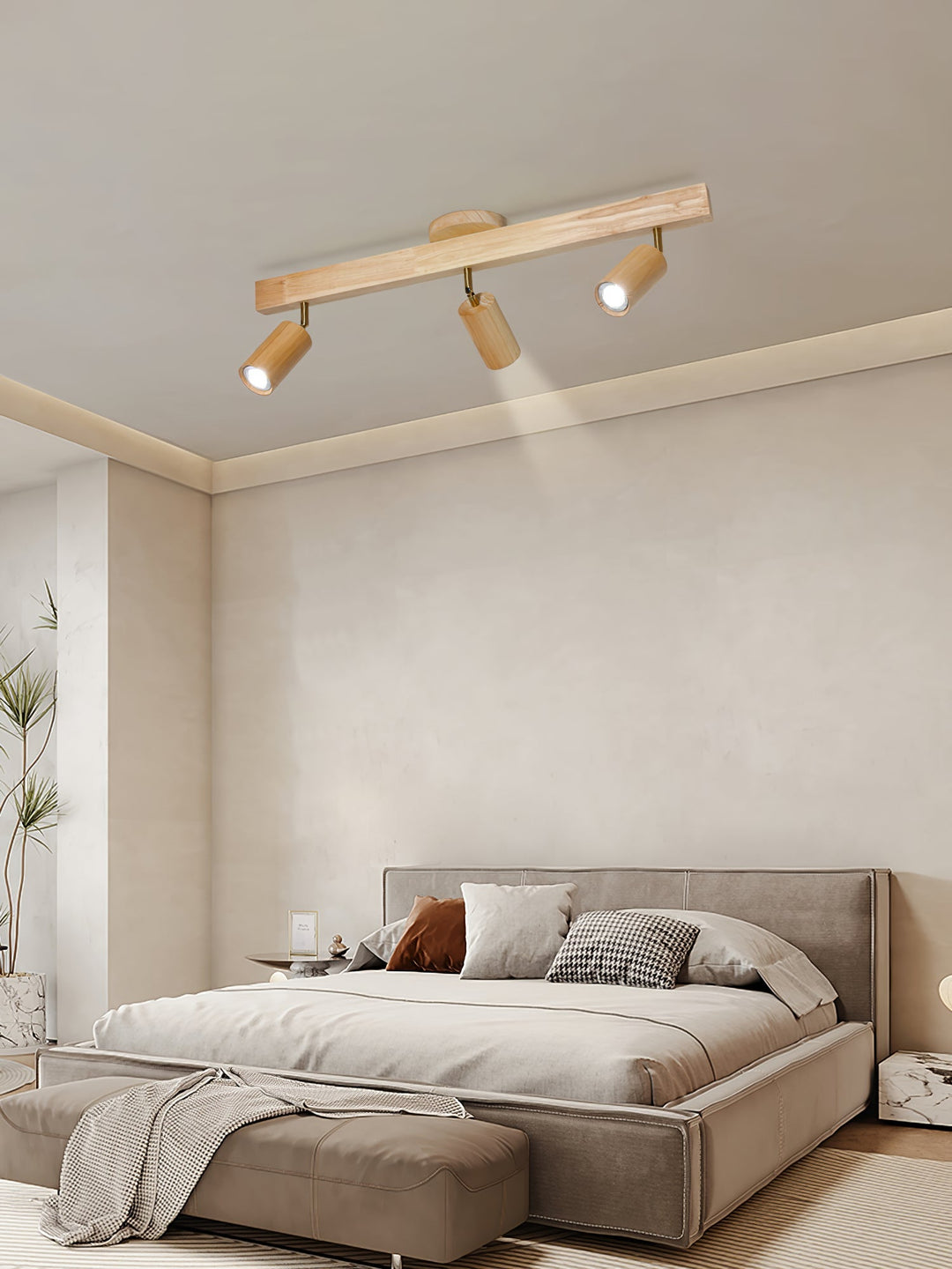 Wood Pendant Track Light 4 Heads 39.4 in Indoor Ceiling Wall Rustic Modern Lamp | Kalsten