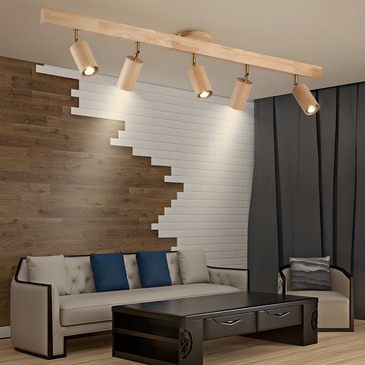 Wood Pendant Track Light 4 Heads 39.4 in Indoor Ceiling Wall Rustic Modern Lamp | Kalsten