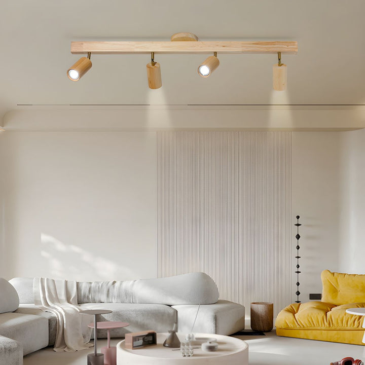 Wood Pendant Track Light 4 Heads 39.4 in Indoor Ceiling Wall Rustic Modern Lamp | Kalsten