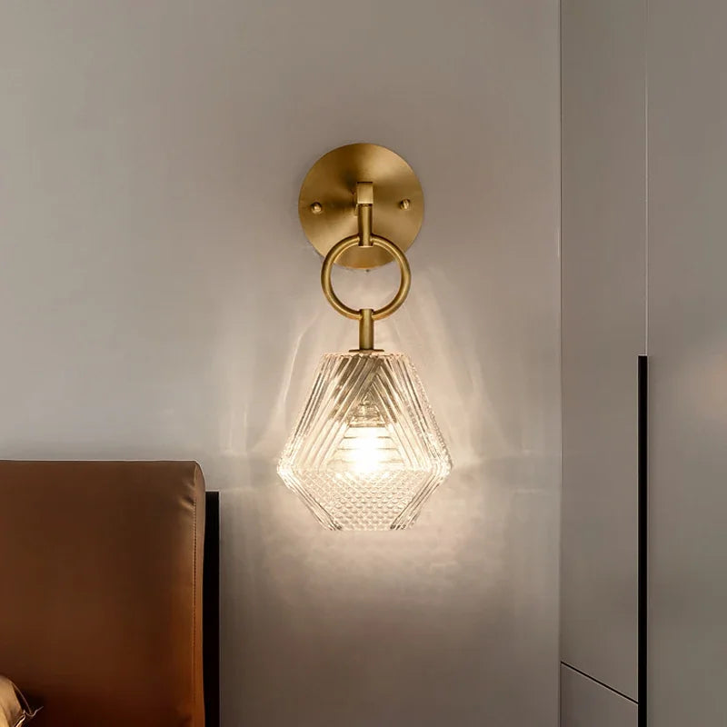 Modern Glass Wall Lamp in Vintage Style - Wall Light made of Brass and Glass | Kalsten
