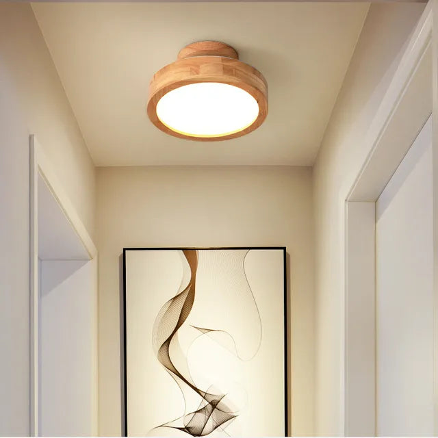 Brightlux - Scandinavian Round Wooden Ceiling Lamp Noxord