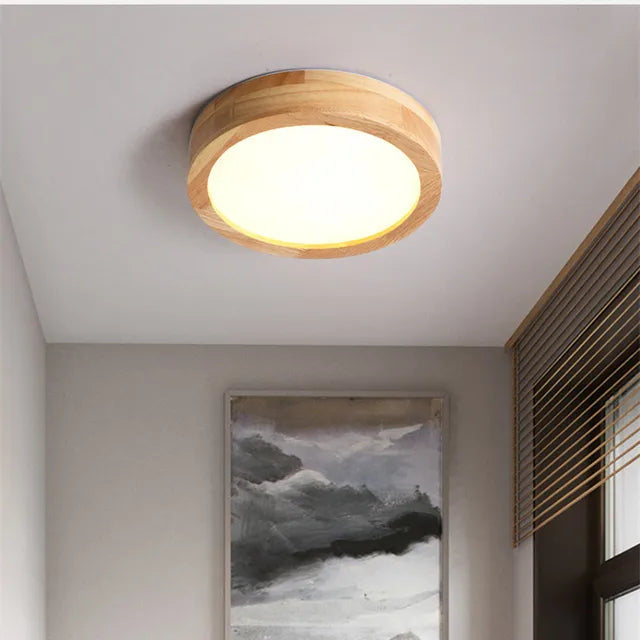 Brightlux - Scandinavian Round Wooden Ceiling Lamp Noxord