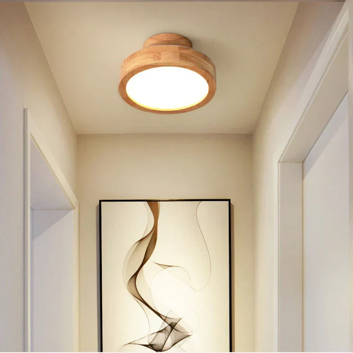 Brightlux - Scandinavian Round Wooden Ceiling Lamp Noxord