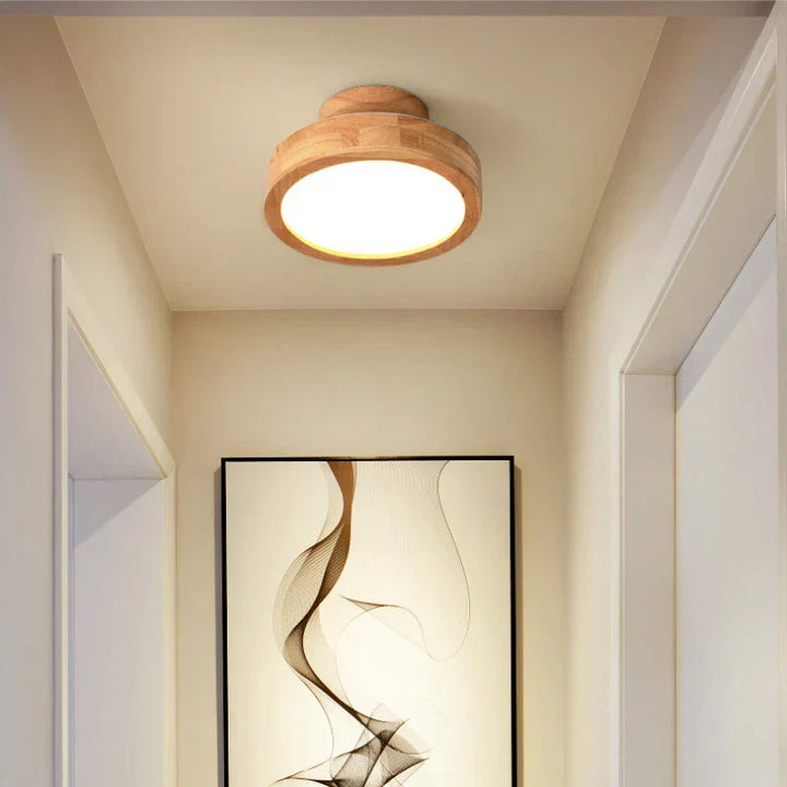 Brightlux - Scandinavian Round Wooden Ceiling Lamp Noxord