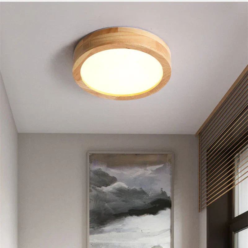 Brightlux - Scandinavian Round Wooden Ceiling Lamp Noxord