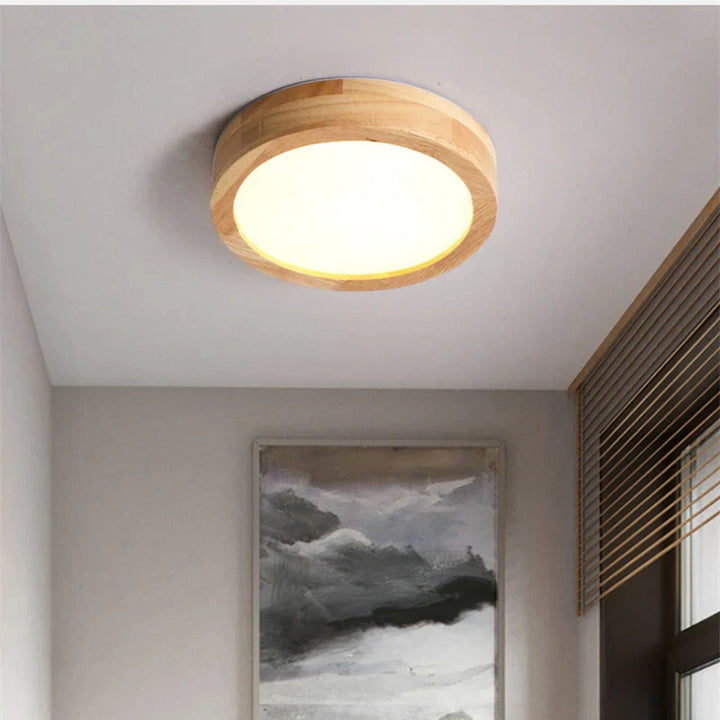 Brightlux - Scandinavian Round Wooden Ceiling Lamp Noxord